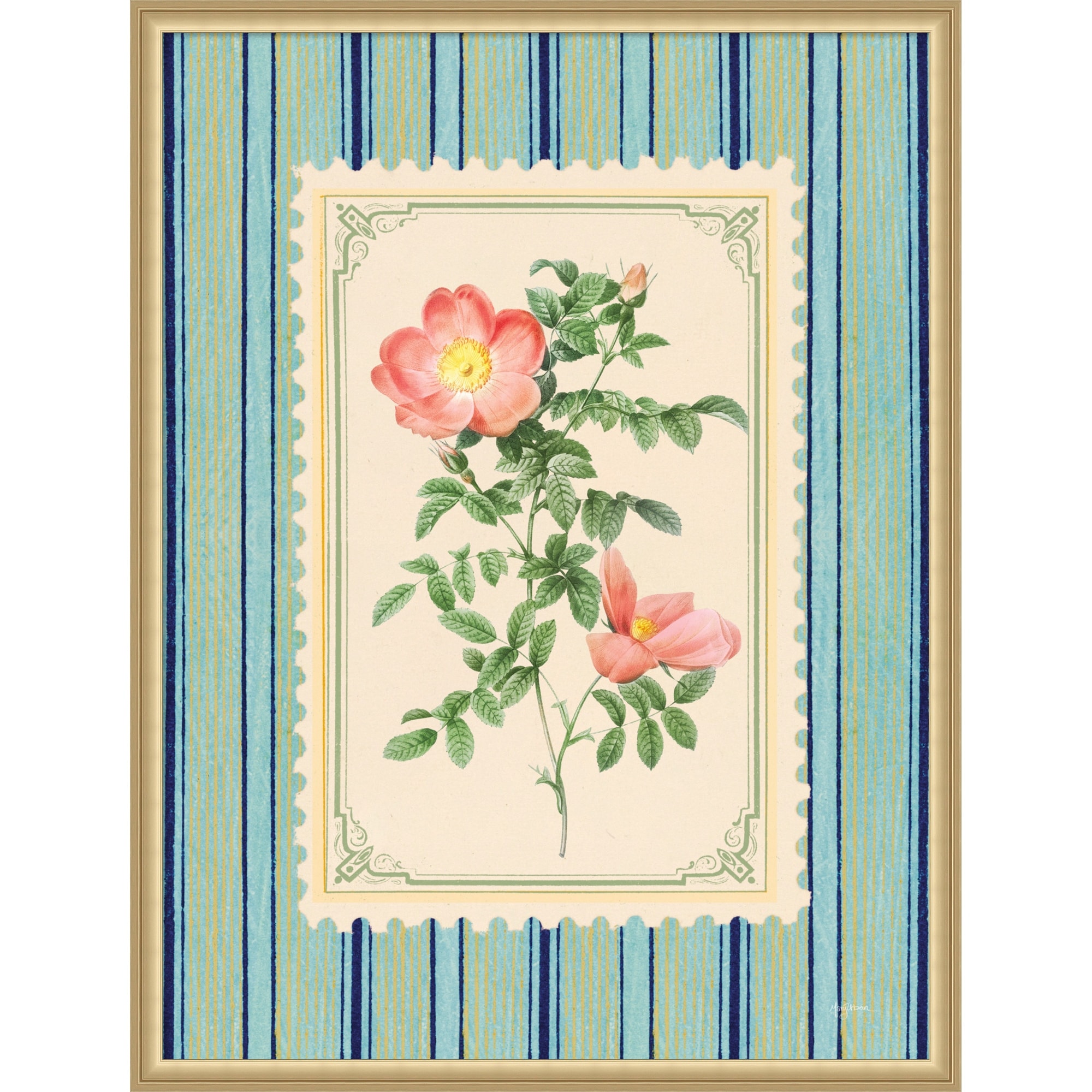 Vintage Striped Flowers II by Mary Urban Framed Mounted Canvas Wall Art Print