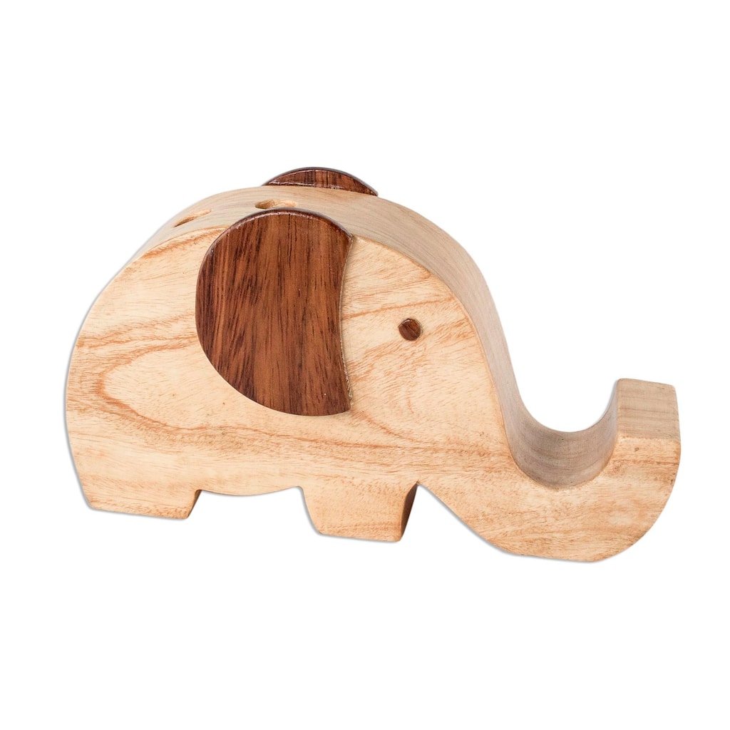 Novica Handmade Elephant Friend Wood Cellphone Holder