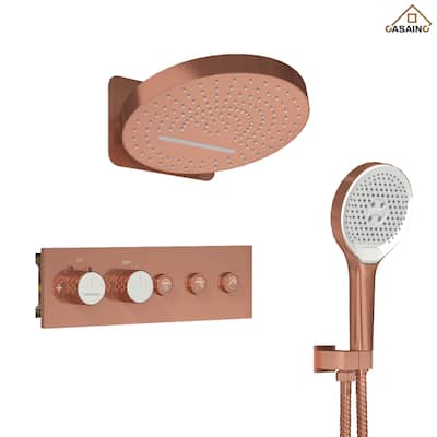 Luxury Thermostatic Shower System 5-Spray Patterns 16" Round Wall Mount Fixed and Handheld Shower Head - 15.7" x 15.7"
