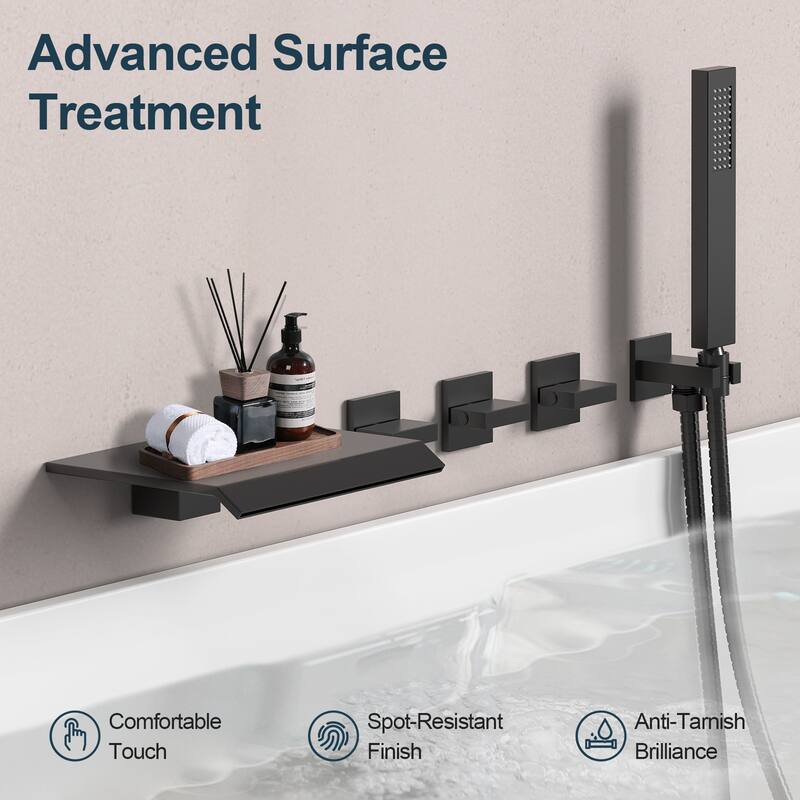 GRANDJOY Wall Mounted 3-Handle Tub Shower Faucet with Handheld Shower and Waterfall Tub Spout