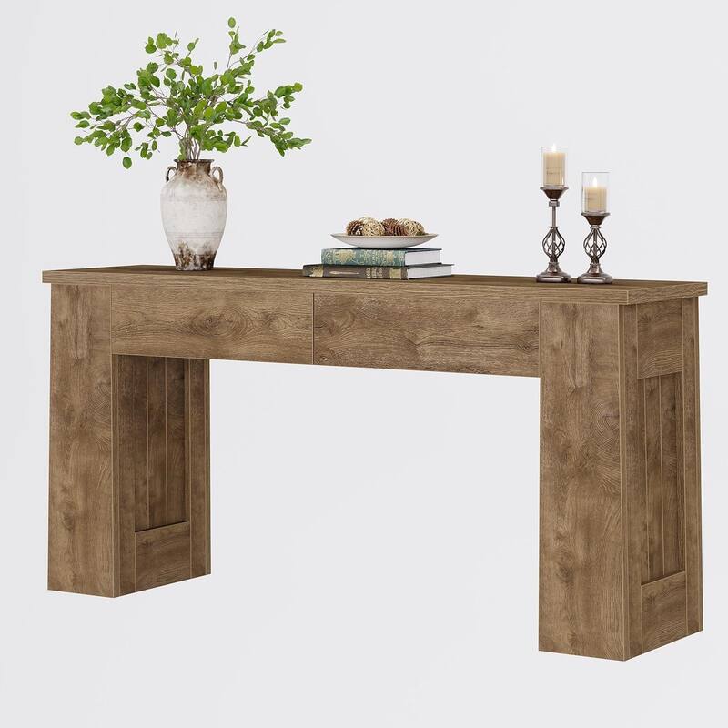 63" Console Table with 2 Drawers, Modern Entryway Sofa Table Behind Couch - 63" W x 11.8" D x 31.5" H