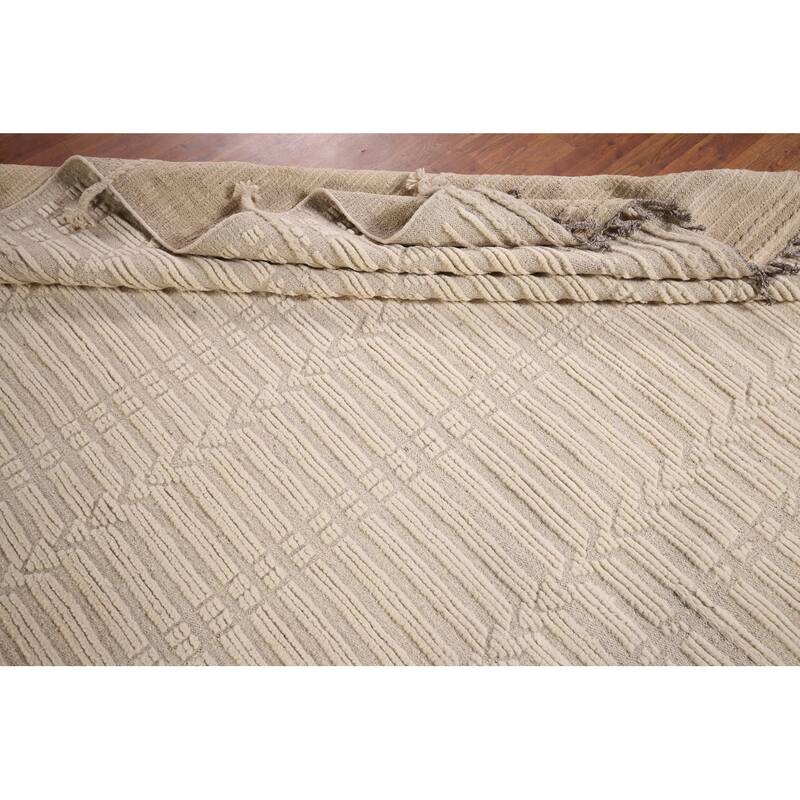 Earth Tone Moroccan Area Rug Handmade Oriental Wool Carpet - 7'11" x 10'4"