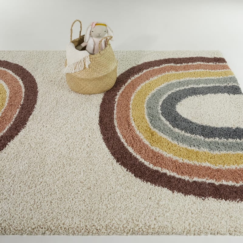 Mod-Tod Kristina Kids Rainbow Shag Area Rug - 5'3" x 7' - Cream - Rectangle