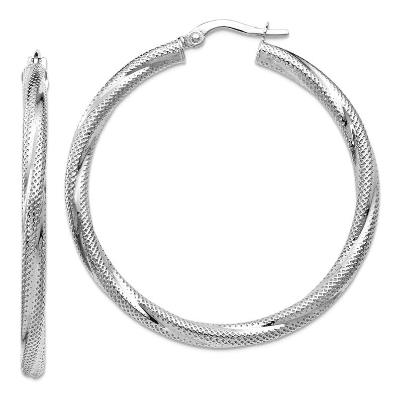 Curata 10k Yellow or White Gold Textured Swirl 41x3mm Hinged Hoop Earrings - White Gold
