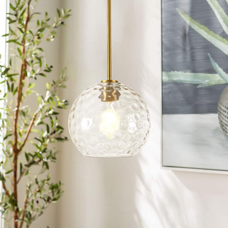 9.8" W 1-Light Modern Contemporary Gold/Black Metal Mini Hanging Pendant Lights with Clear Textured Glass Globe Shade - Clear/Gold