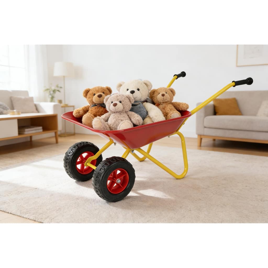 Heavy-Duty Steel Children's Garden Trolley - 33lb Capacity Two-Wheel Cart with Steel Tray, Red