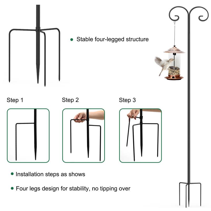 75" Adjustable Shepherds Hook Steel for Hanging Plant, Bird Feeders - 75" H