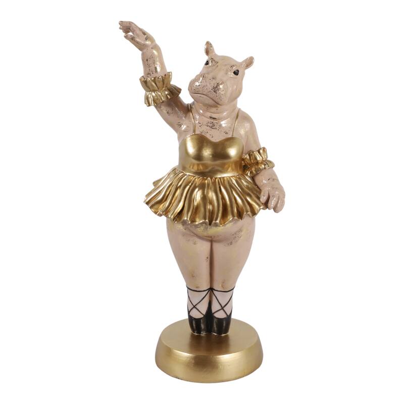 Decorative Ballerina Resin Hippo Figurine with Base - 16", Gold & Gray - 15.75"