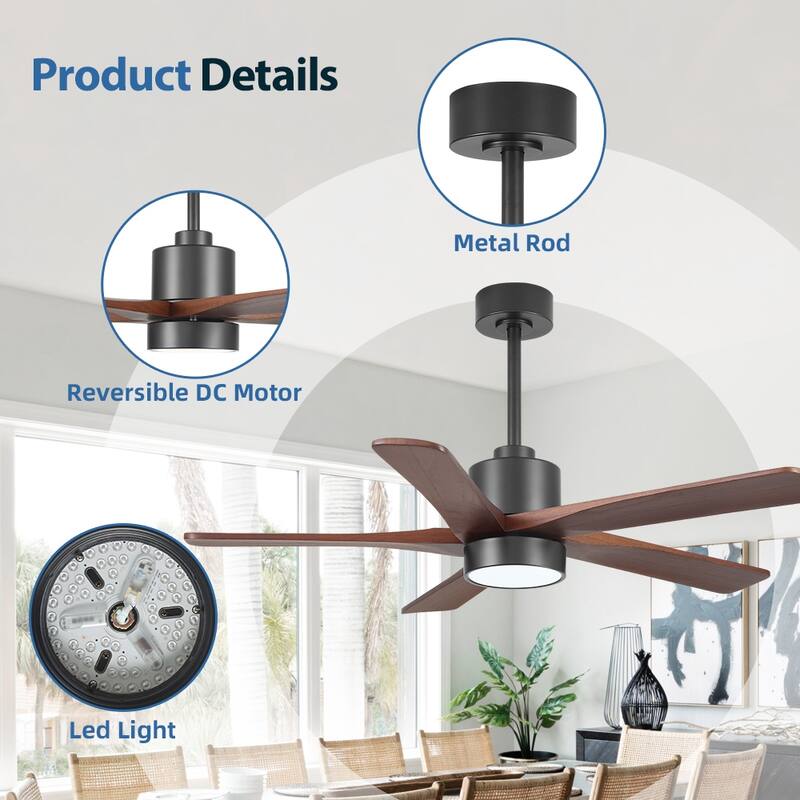 WINGBO 54" and 64" 5 ABS Blades DC Motor Indoor Ceiling Fan with Light & Remote