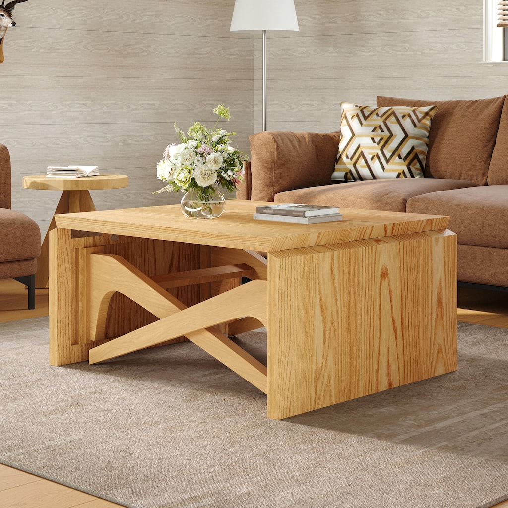 Natural Expandable Coffee Table Side Table with Legs, Sofa Table Center Table Accent Table Dining Table