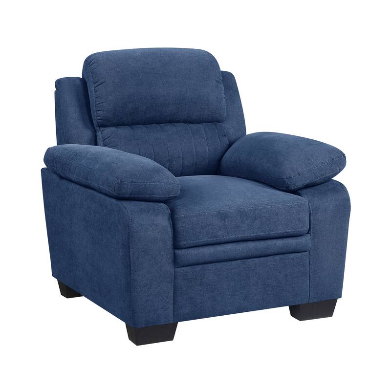 Blue Textured Fabric Plush Seating Chair with Solid Wood Frame