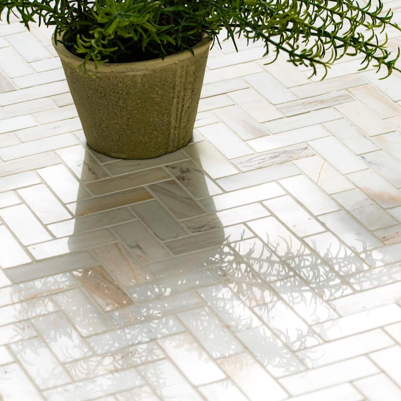 Ackland AKM-S-1X3HBP-CA 12" x 12" Marble Herringbone Wall Mosaic Tile - Auralie