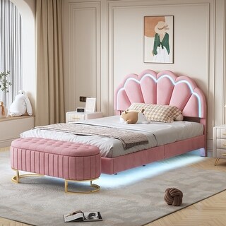 2-Piece Bedroom Set, Full Size Floating Design Platform Bed, with LED ...