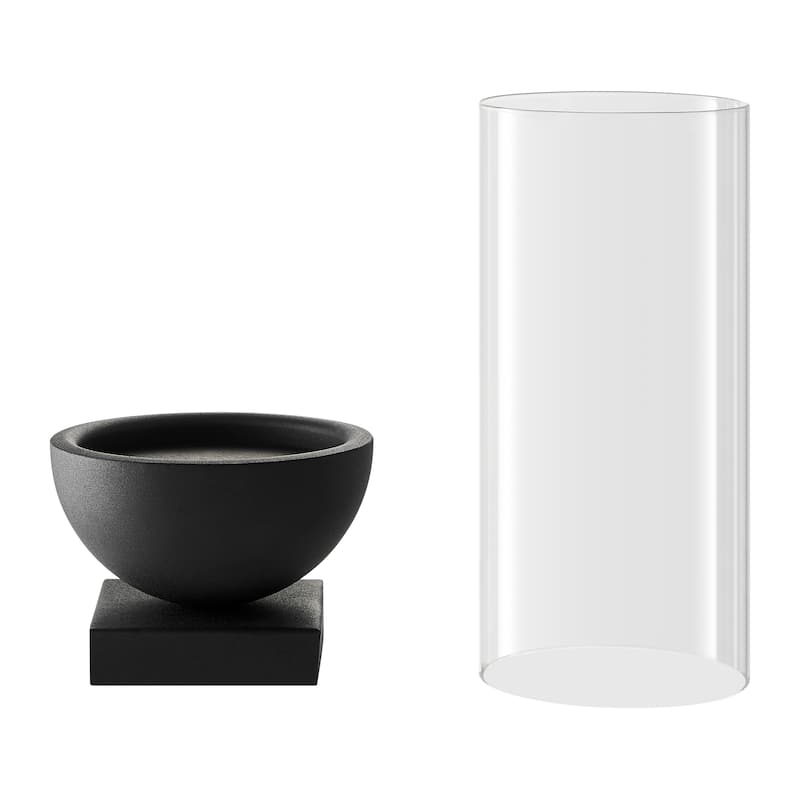 Danya B. Modern Black Metal Bold Pedestal and Glass Pillar Candle Holder