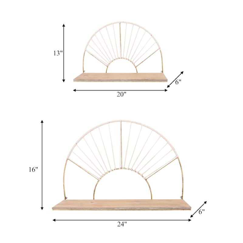 Sagebrook Home Set of 2 Arched Wall Shelves Glam Modern Gold Metal and Wood Decorative Floating Wall Storage Shelf