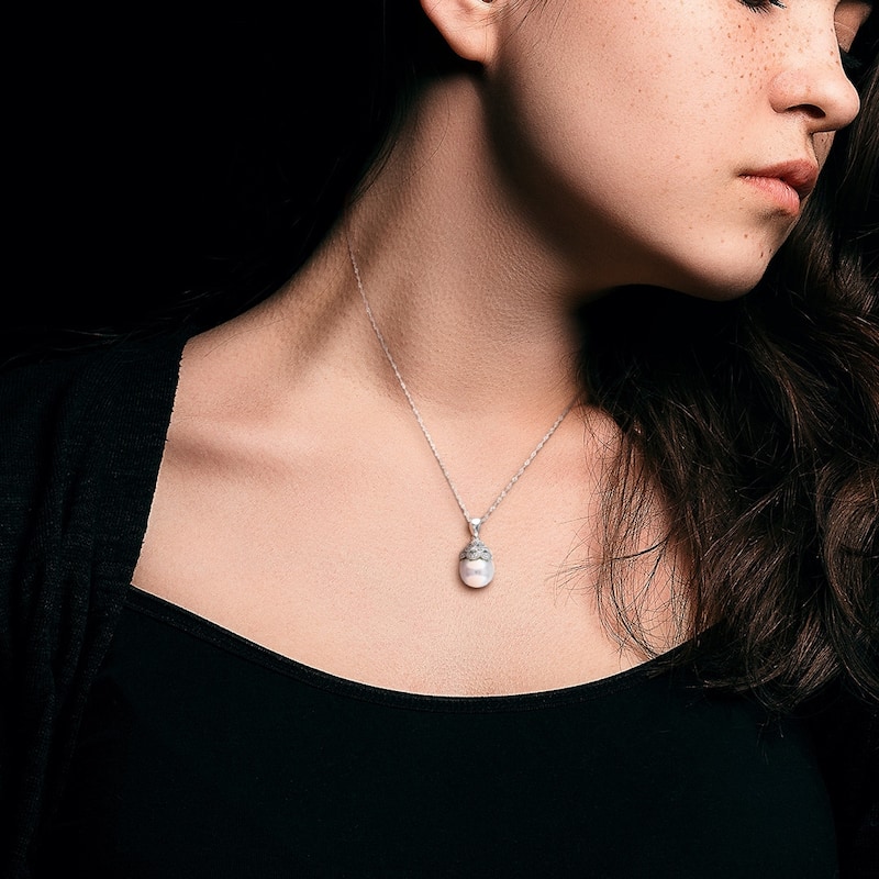 Miadora 10.5-11mm South Sea Cultured Pearl and Diamond Accent Filigree 14k White Gold