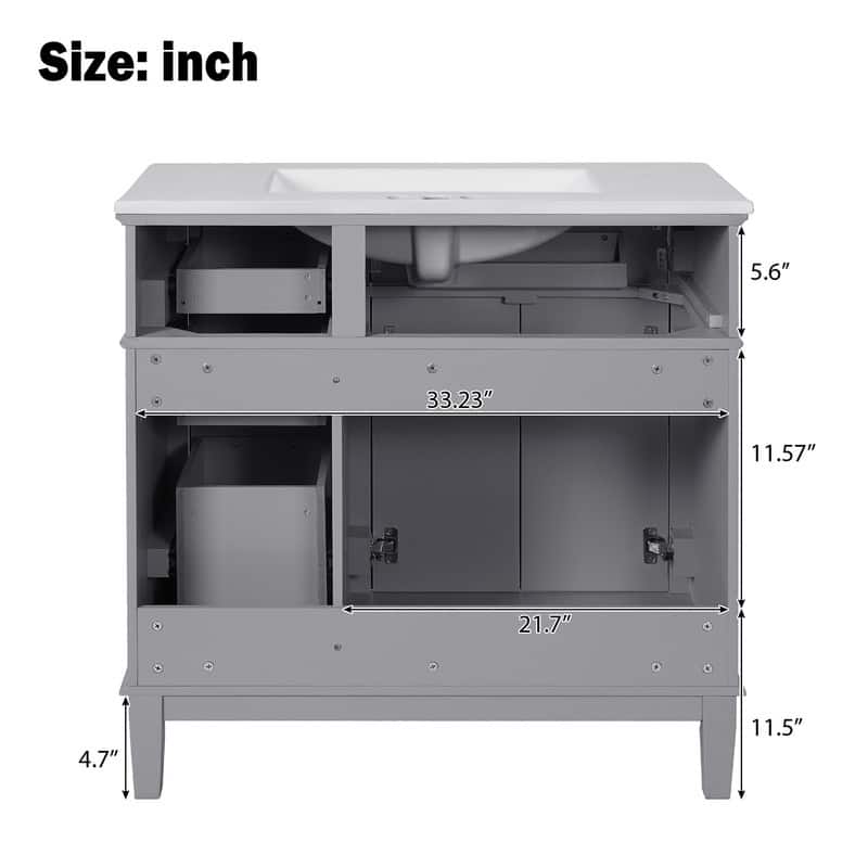 36" Modern Bathroom Vanity with Ceramic Sink, Soft Close Doors, 4 Drawers for Storage