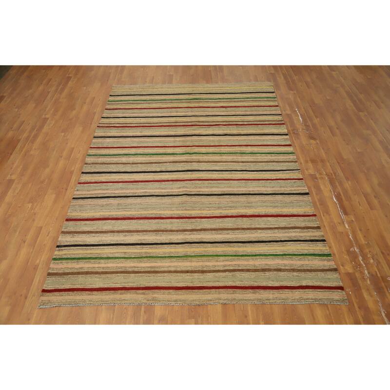 Hand Woven Oriental 100% Wool Carpet Southwestern Tribal Multi-Colored Kilim Area Rug - 9' 7'' X 6' 6''