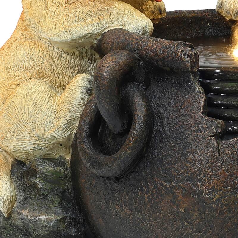 Puppy Love Farmhouse Resin Outdoor Fountain with Lights
