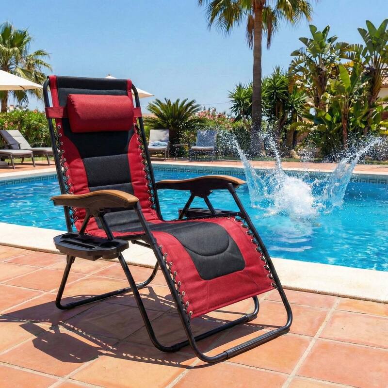 Oversized Padded Zero Gravity Chair,Foldable Patio Recliner,30"Wide Seat Anti Gravity Lounger with Cup Holder,Support 400 LBS