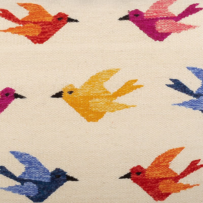 Novica Handmade Chanting Birds Wool Cushion Cover