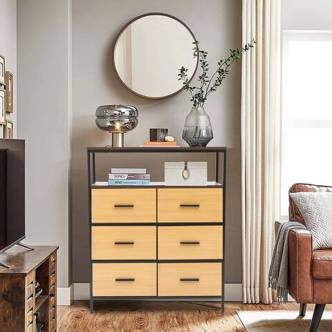 Black and Brown Manufactured Wood 6-Drawer 1-Shelf Accent Chest