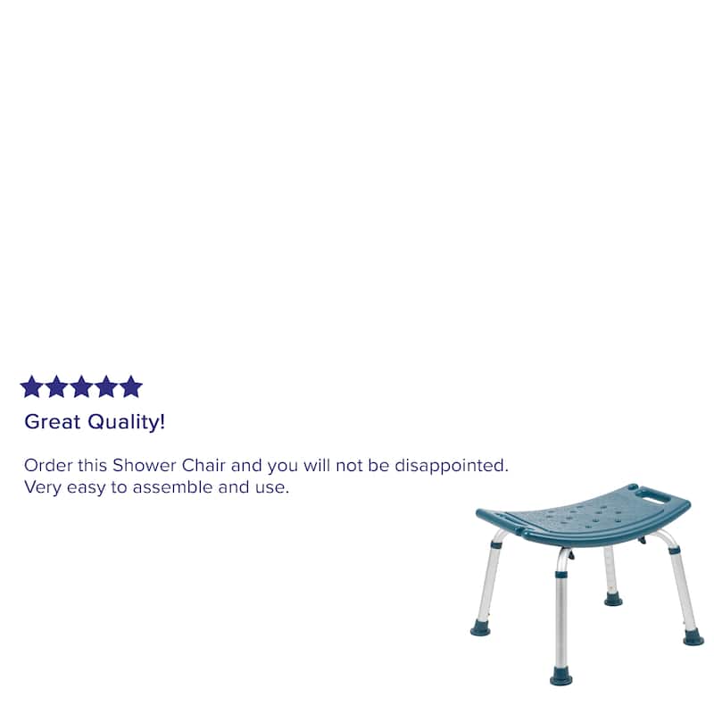Tool-Free 300 Lb. Capacity, Adjustable Bath & Shower Chair w/Non-slip Feet - 17"D x 19"W x 14.5" - 21.5"H