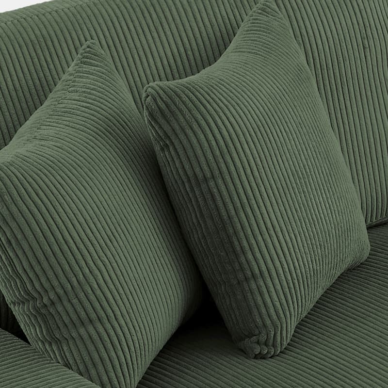 Corduroy Modular Sectional Sofa Set With Ottoman - Green/2 Pillows - Reversible