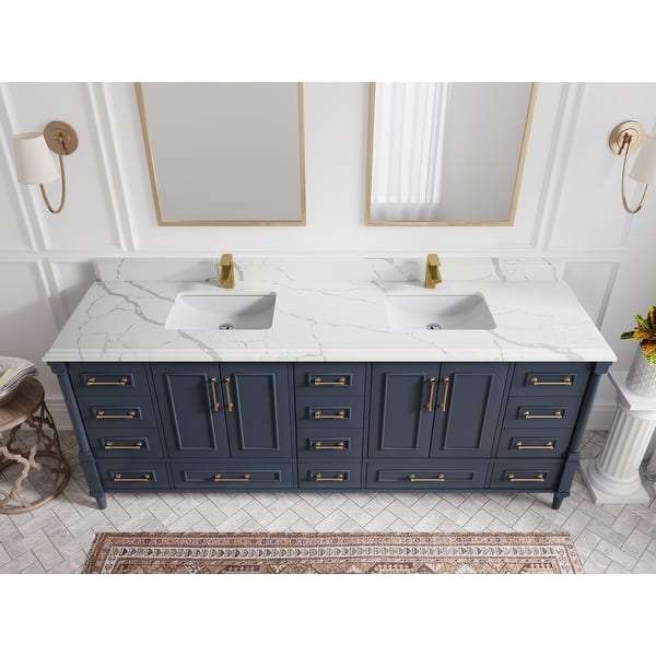 Aberdeen 84 in. W x 22 in. D x 35 in. H Double Bath Vanity in Gray with White Carrara Marble Top with White Sinks
