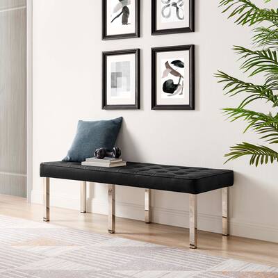 Tufted Large Upholstered Faux Leather Bench