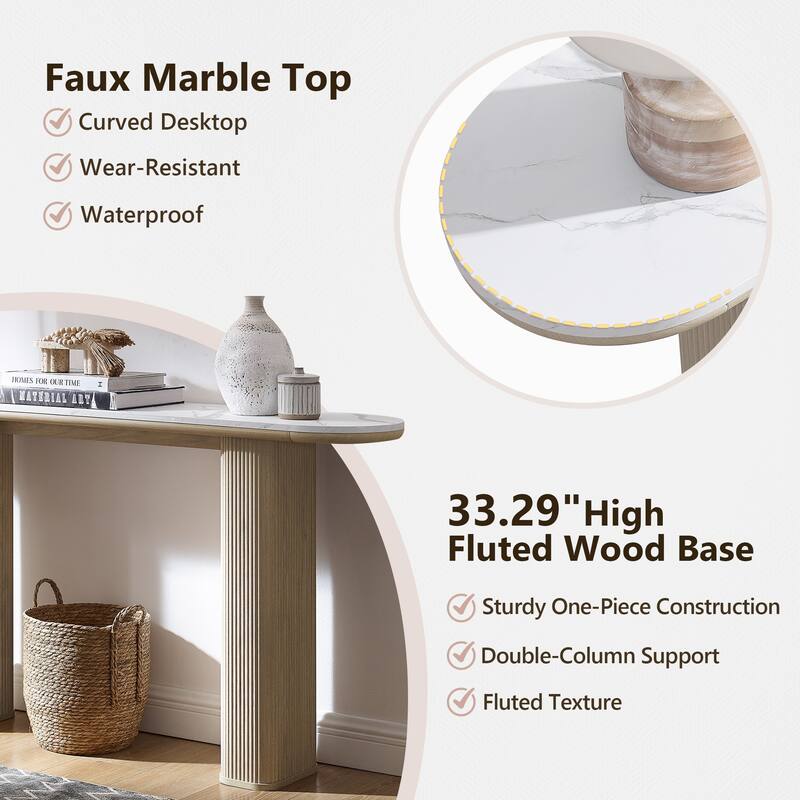63" Modern Console Table, Entryway Table, Sofa Table with Fluted Bases