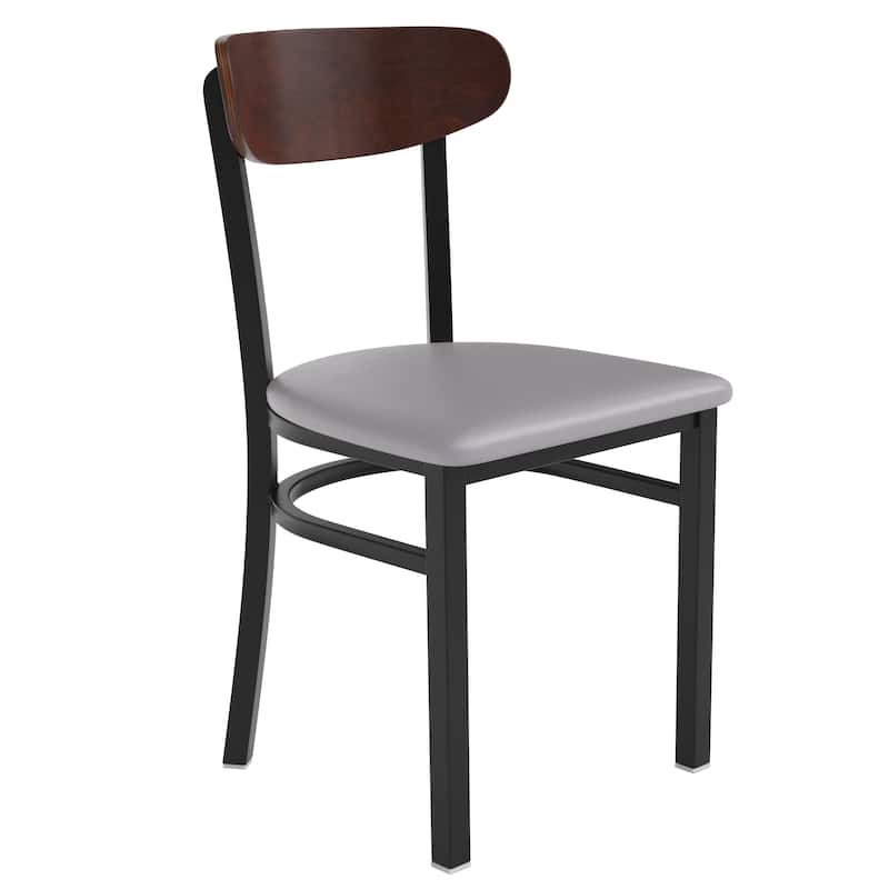 Commercial Metal Dining Chair with Wood Seat and Boomerang Back