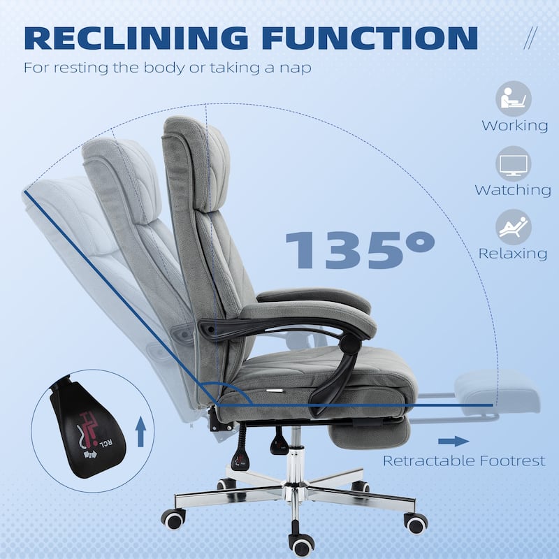 Vinsetto High-Back Executive Office Chair with Footrest, Microfiber Computer Chair with Reclining and Armrest, Ergonomic Chair
