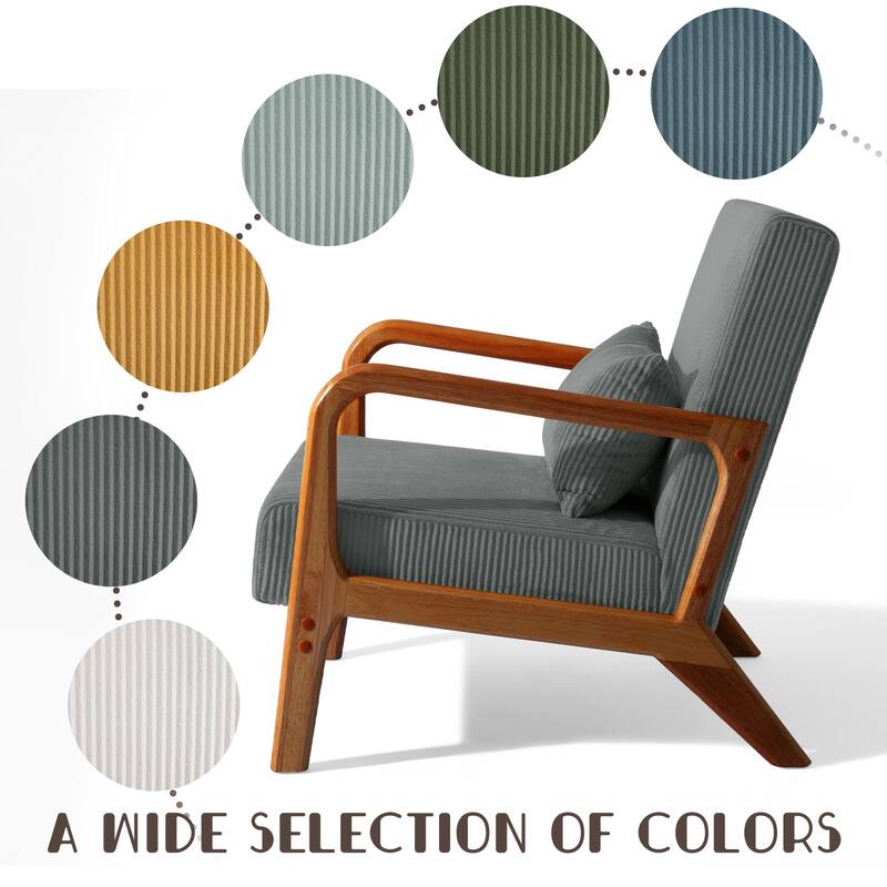 Uixe Mid Century Solid Wood Upholstered Corduroy Accent Chair