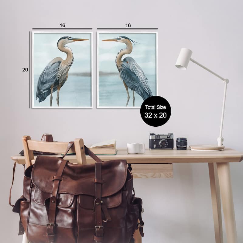 Stupell Detailed Heron Bird Duo 2 Piece Framed Giclee Art Set Design by Grace Popp