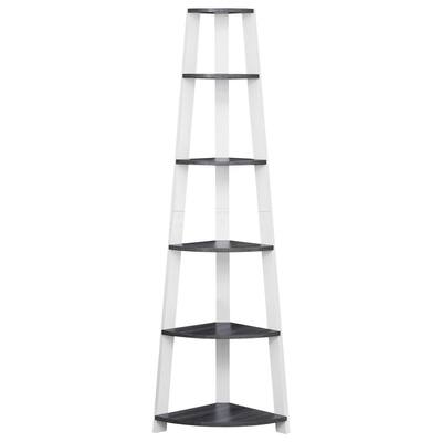 71" Gray And White Five Tier Corner Bookcase - 15.5