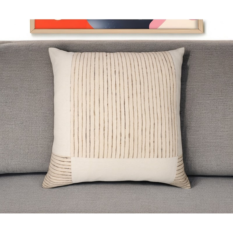 HomeRoots 24" Beige and White Check Silk Throw Pillow With Embroidery - Accent - Polyester