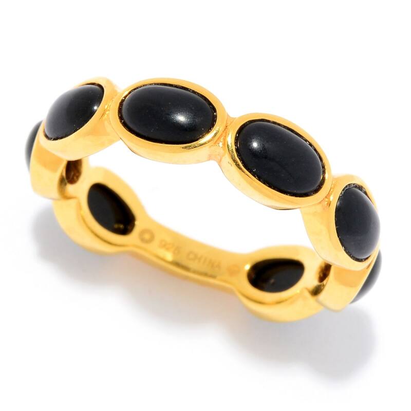 Yellow Gold Over Sterling Silver Black 6X4mm Oval Onyx Ring