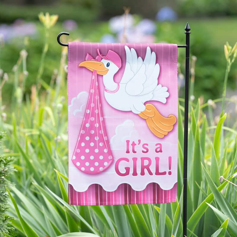 Stork with Special Delivery Suede Garden Flag, Girl