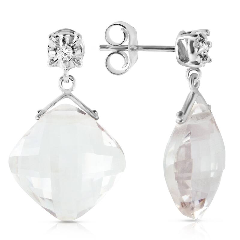 14K Solid Gold Gemstone Stud Earrings Diamond & Rose Topaz Certified