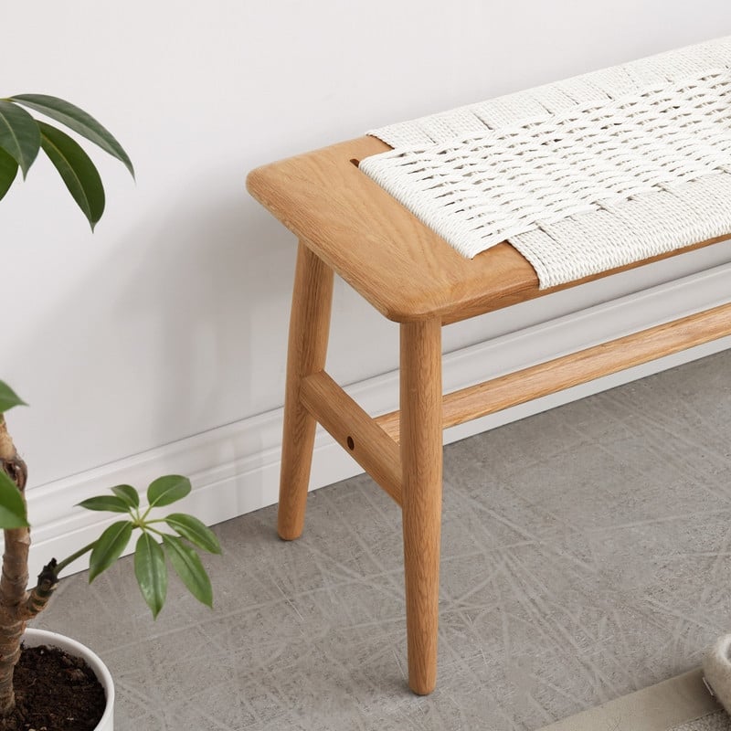 Design Natural Oak Wood Dining Bench Bed Bench for Dining Room, Bedroom, Bathroom