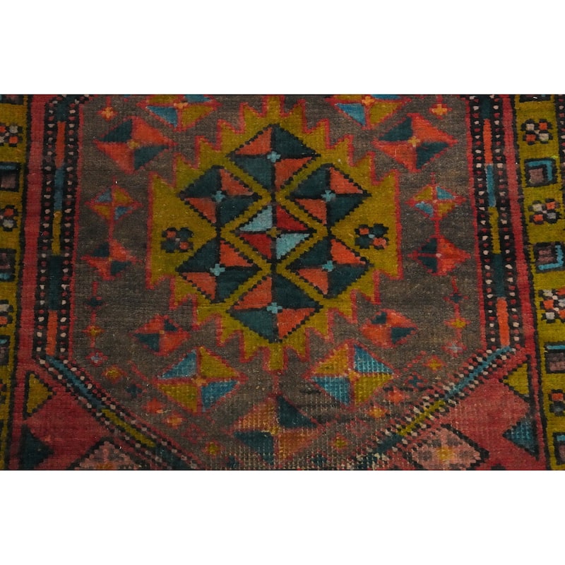 Hand Knotted Oriental 100% Wool Carpet Traditional Geometric Red Ardebil Runner Rug - 10' 2'' X 3' 8''