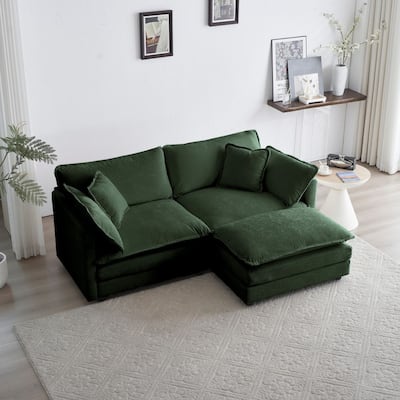 2 Seater Chenille L-Shaped Sectional Sofa with ottoman for Small Living Space