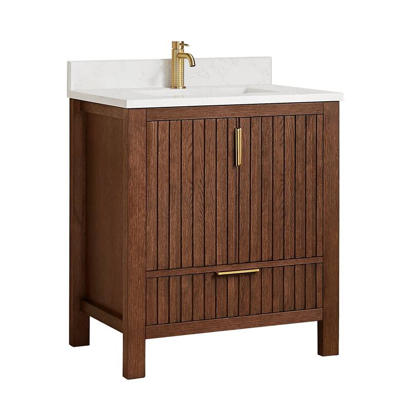 Shenzhen Bath Vanity with Composite Stone Top without Mirror - 30" - Aged Dark Brown Oak