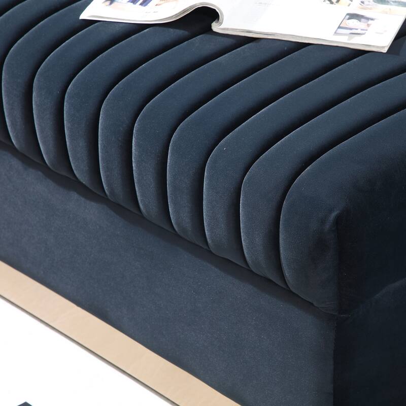 Contemporary Velvet Sofa with Channel Tufting and Gold Base, Perfect for Living Room or Apartment