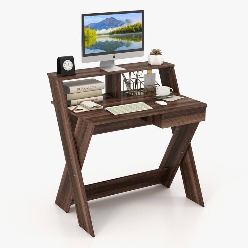 Gymax Computer Desk Study Writing Table Small Space w/ Drawer &