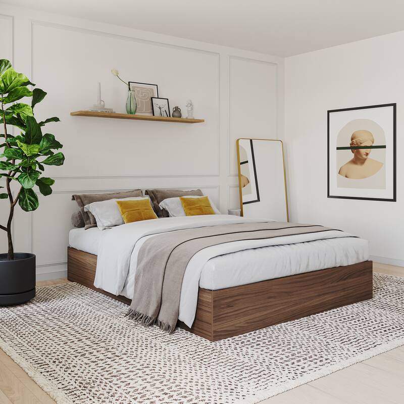 Nexera Bed Frame with 3-Drawer Storage, Reversible, Brown