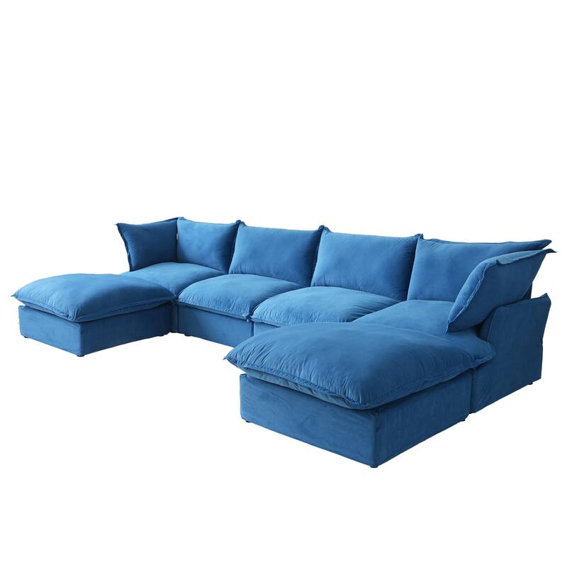 6 Piece U-shaped Velvet Upholstery Modular Sectional Sofa with 2 Ottoman