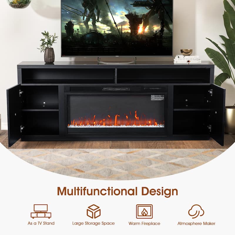 68" Modern Black RGB Electric Fireplace TV Stands Console for TVs Up to 72-inch
