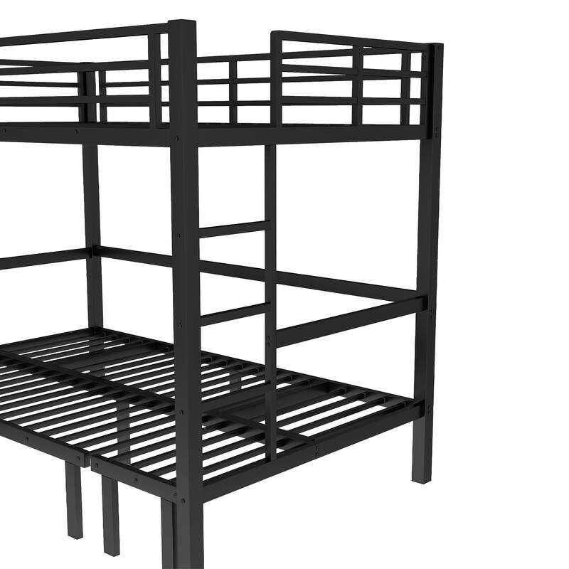 Twin XL over Twin XL Pull-Out Bunk Bed - 3-Section Lower Bunk, Safety Rails on Top